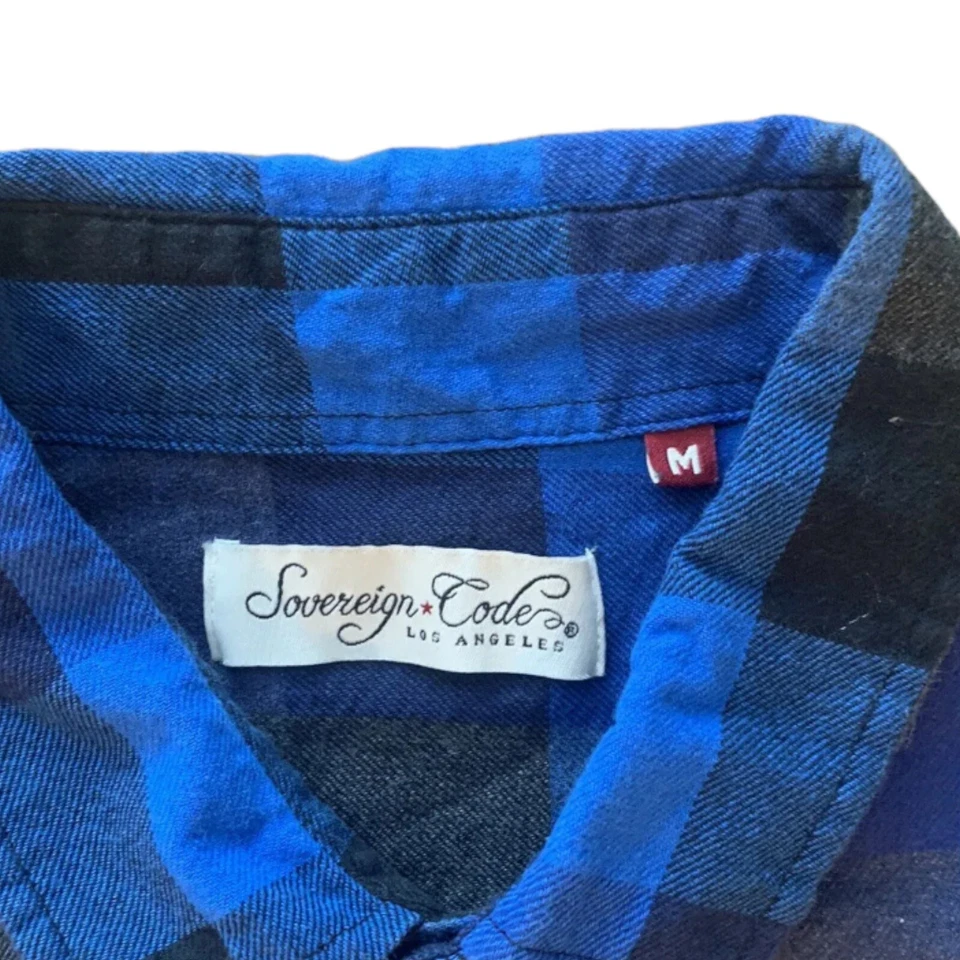 Sovereign Code Blue Black Plaid Check Cotton Button Down Long Sleeve Shirt Sz M - Image 4 of 4