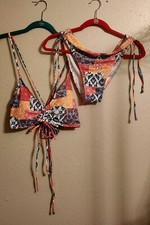 NEW ZAFUL SIZE L 8/10 TOP  L BOTTOM 2 PC STRING BIKINI TIE SIDE TRIANGLE FLORAL
