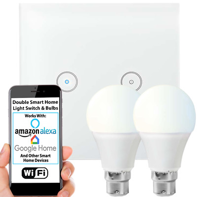 WiFi Lichtschalter & Glühbirne 2x 10W B22 warmweiße Lampe & doppelte drahtlose Wandplatte