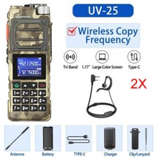 2X UV25 WALKIE-TALKIE 136-174 220-260 400-520MHZ TRI-BAND TWO WAY RADIO 999CH US