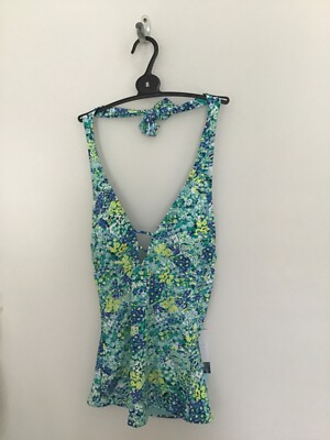 BNWT MARKS SPENCER GREEN MIX PLUNGE  TANKINI SIZE 8 M & S NEW. RRP £28.00