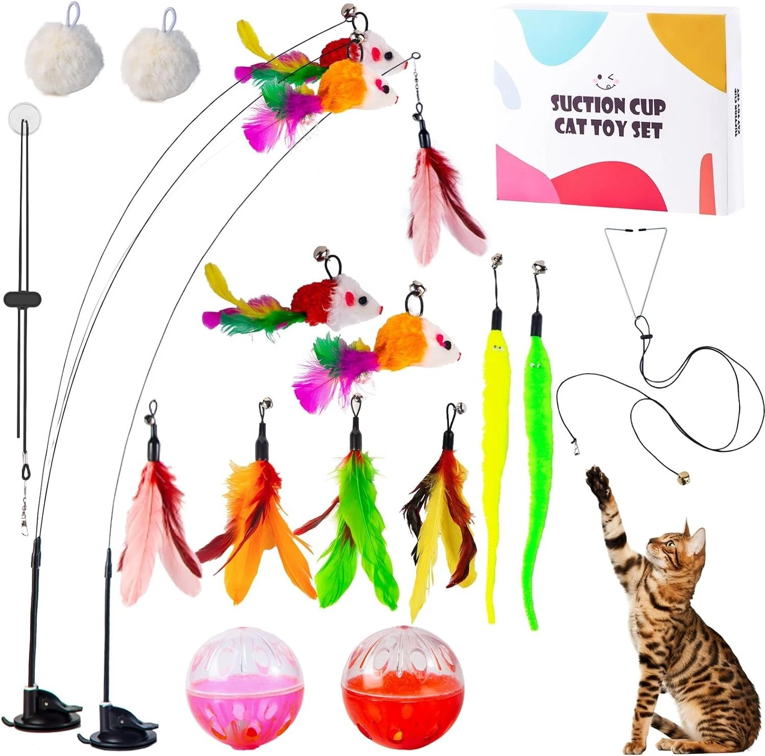 17 PCS Interactive Cat Toy Cat Feather Replacement Toy Hanging Cat String Mouse