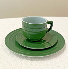 Hazel Atlas Little Hostess Moderntone Platonite Dark Green Plate Saucer Cup Set