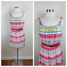MNG By Mango Coral Pink Blue Yellow White Stripe Rayas Dress New Women Large