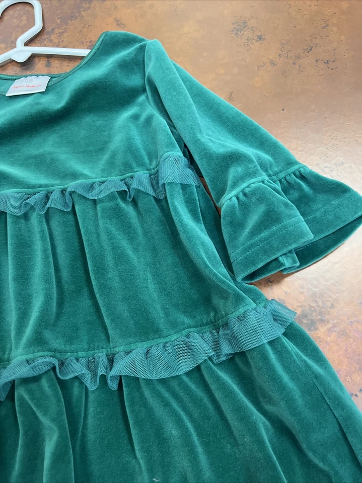 Hanna Andersson Girls Holiday Green Velour Ruff Long Sleeve Dress Size 110 - Image 4 of 4