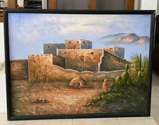 Hand Painted Framed Painting, Building, original, great condition 48x36 inches