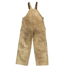 VTG Carhartt Double Knee Duck Unlined Bib Overall USA Union Made Men 40X29 Read*