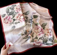 100% Silk 26” large Square Scarf Women neckerchief Wrap floral pink red ws650