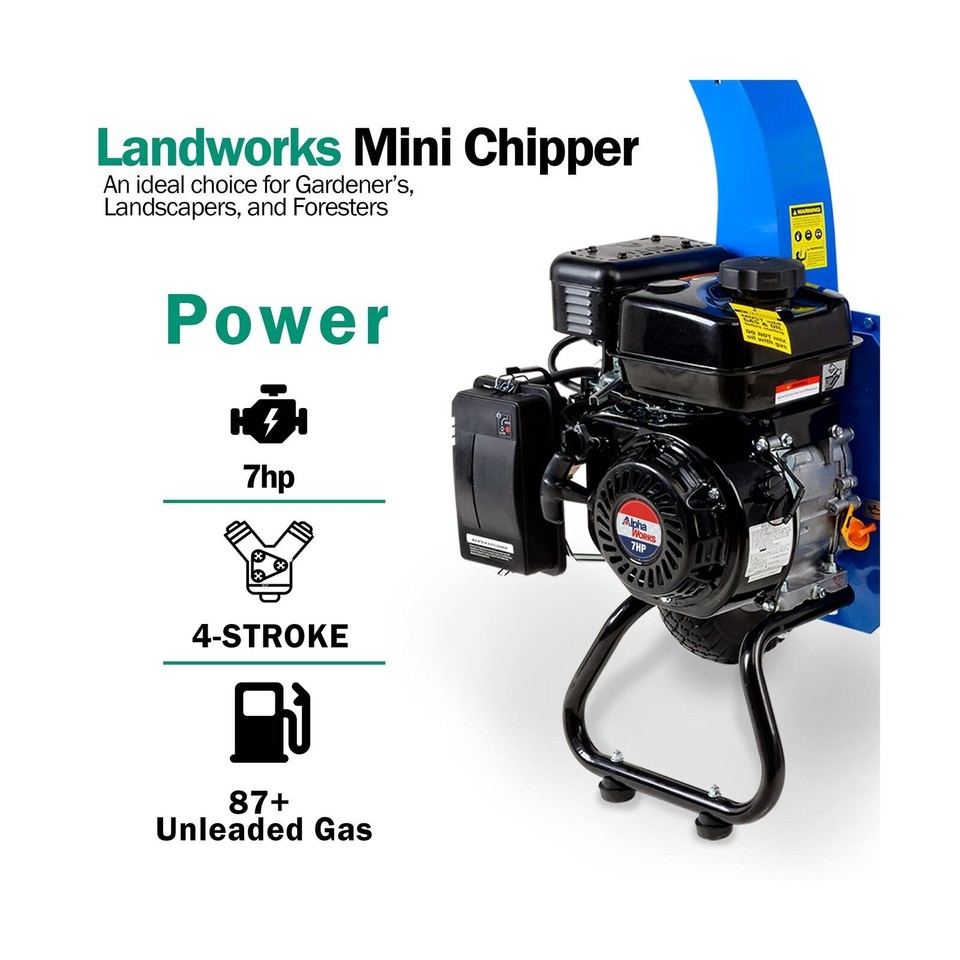 Landworks Mini Wood Chipper Shredder Mulcher Heavy Duty 7HP Compact
