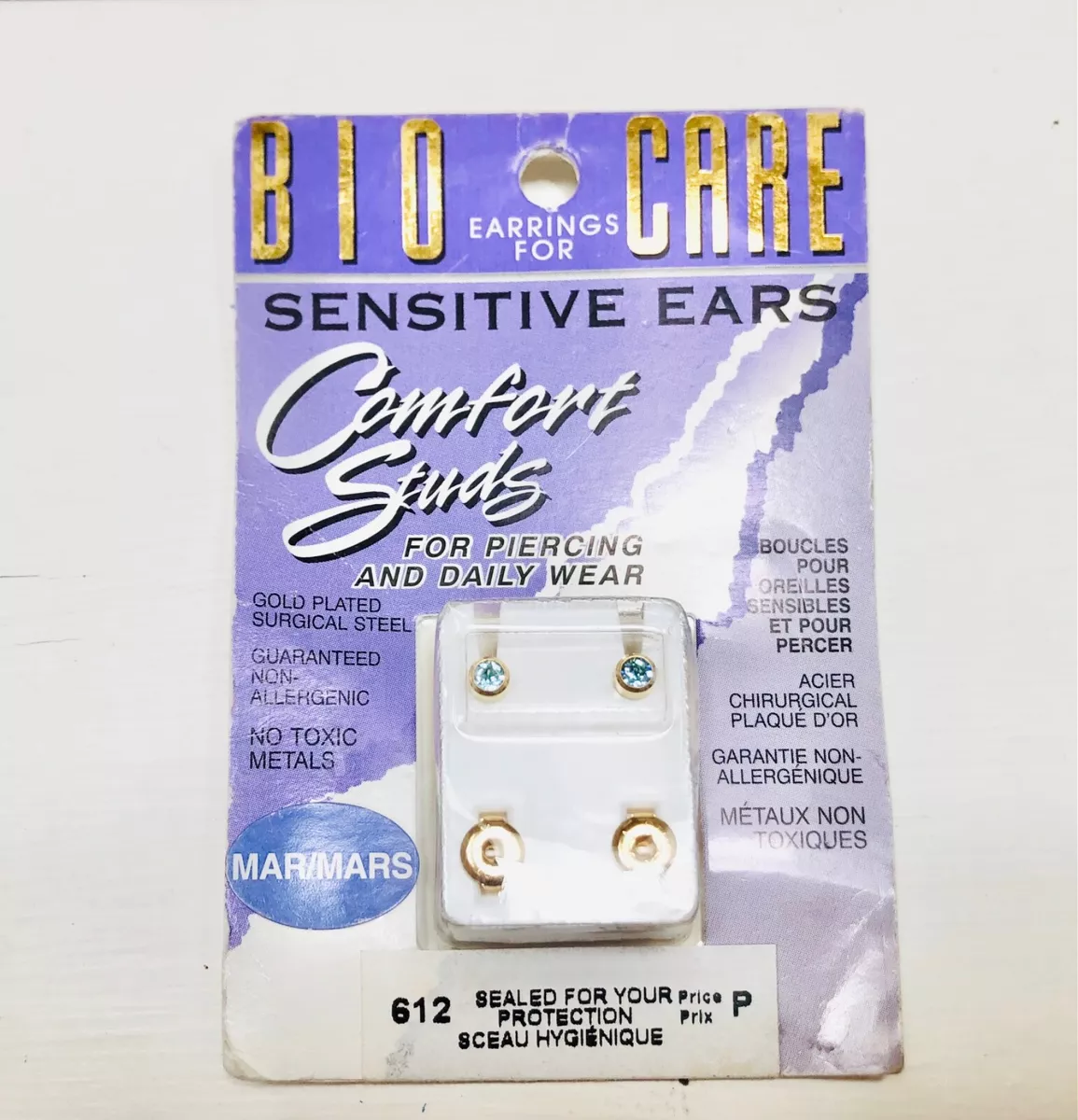 Bio Care Comfort Studs Earrings For Piercing Gold Plated Surgical