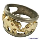Vintage 925 NF Sterling Silver w/ Gold Tone Triple Elephants Cut-out Band Ring
