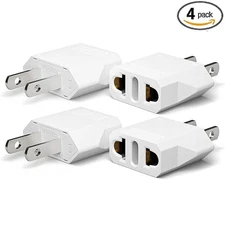 (4-pack) EU Euro Europe to US USA Power Jack Wall Plug Converter Travel Adapter