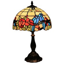 Tiffany Style Table Lamp Hummingbirds Flower Stained Glass Bedside Nightstand...