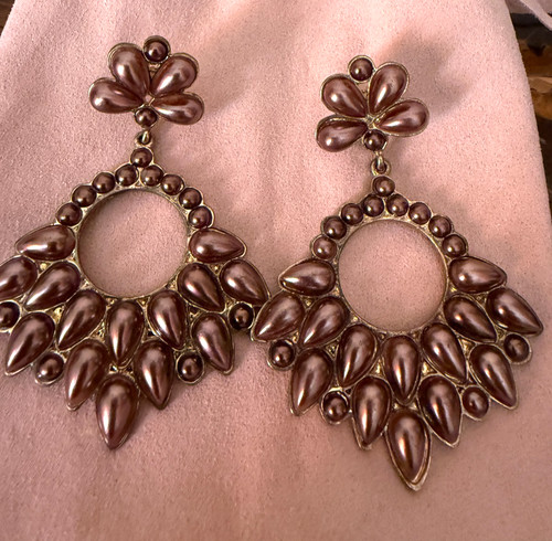Amrita Singh Metallic Bronze Bead Ornate Chandelier Earrings NWOT