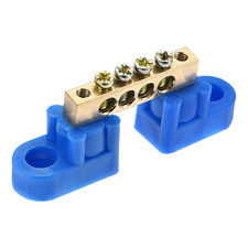 Terminal Ground Bar Screw Block Barrier Brass 4 Positions Blue for Electrical Di