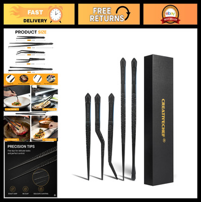 Universal Cooking Tweezers Set - 5pc Chef Tongs for Plating, Steak, Pasta & More
