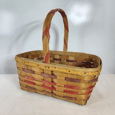 1940s Hand Woven Colorful Rectangular Splinted Easter Basket Braided Trim Purple