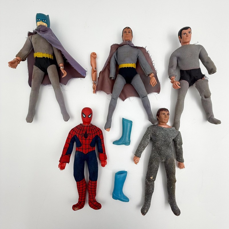 Spiderman Type 1 Batman Damaged 1970s Mego 8" WGSH Lot of 5 Figures for Parts