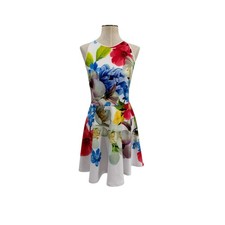 Ted Baker Secil White Floral Scuba Skater Dress Sleeveless Fit Flare Size 2 US 6