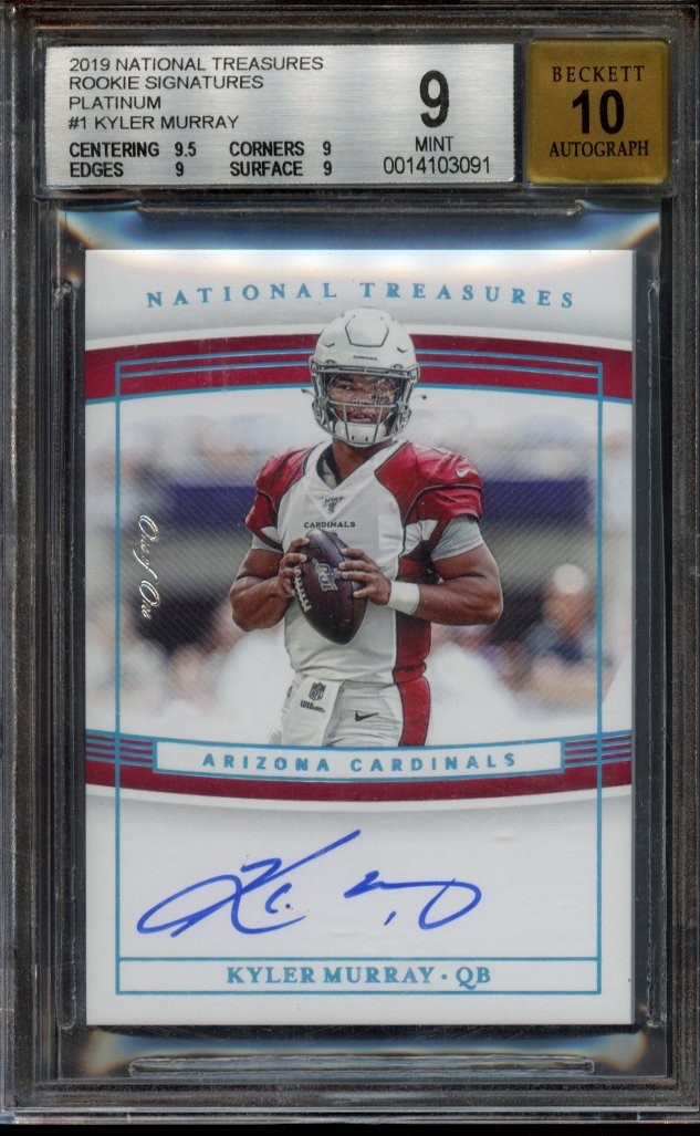 Kyler Murray Panini National Treasures Rookie Signatures #RSKM Platinum 1/1