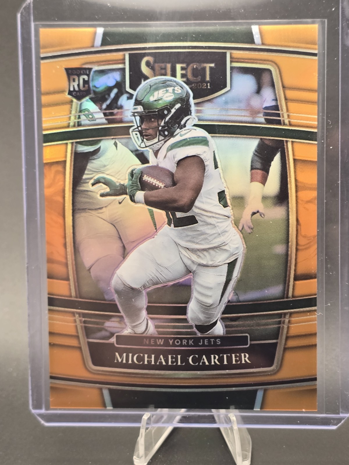 Michael Carter 2021 Select Concourse Orange Prizm /49 Jets 71 PWE