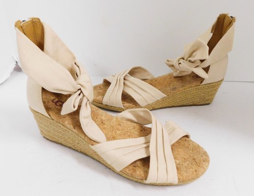 UGG Traci Espadrille Wedge Beige Sandals Ankle Strap Womens Size 9