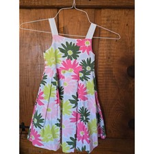 GYMBOREE Girls Size 3 Floral Sun Dress Pink Green Daisy Cotton Bow Back Zipper