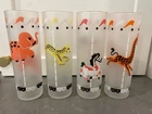 4 Vintage Libby Circus Carousel Frosted glasses