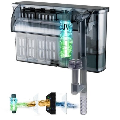 Large Hang on Back Aquarium Filter 264GPH for 40-100 Gal. Fish Tank, w/ U-V Ligh