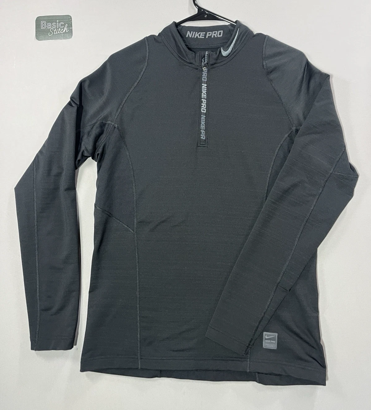 Nike Pro 1/4 Zip Pullover Shirt Mens Medium Black Fitted Hyperwarm Mid Layer