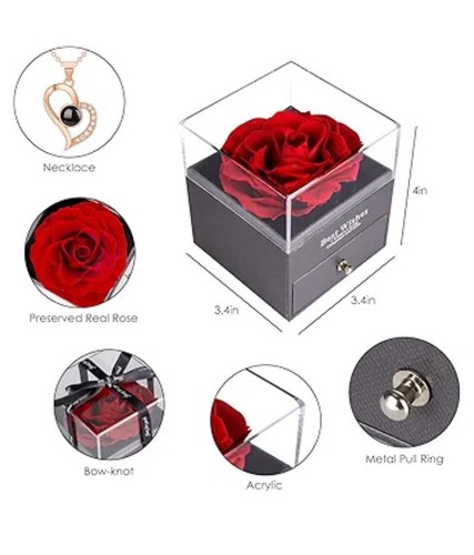 Ninonly Preserved Real Rose With I Love You Necklace In 100 Languages - Picture 3 of 7