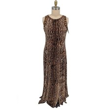 19958 Michael Kors Animal Print Stud Maxi Dress Brown size Large mobwife safari