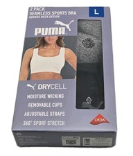 PUMA 2 Pack Seamless Sports Bra Adult Womens Large Black/Gray Square Neck NEW