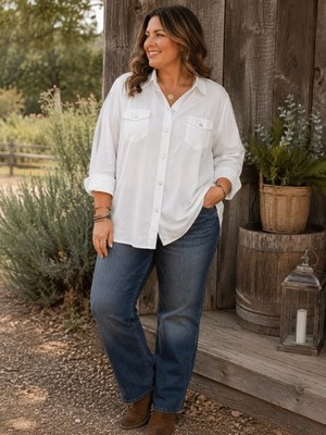 Faded Glory Pearl Snap White Shirt Womens 3X  Cowgirl Western