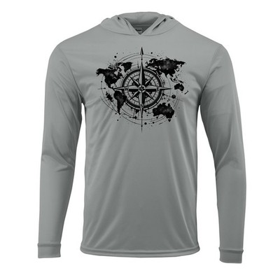 Compass World Map Fishing Hoodie UV Protected UPF 50 Long Sleeve Angler T-Shirt