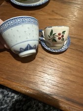 Porcelain - Flower  Decorated Miniature Tea Cup  Saucers Extra Cup