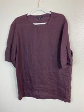 Cos Plum True Hemp Short sleeve Top Women size Medium Lagenlook Boho Purple