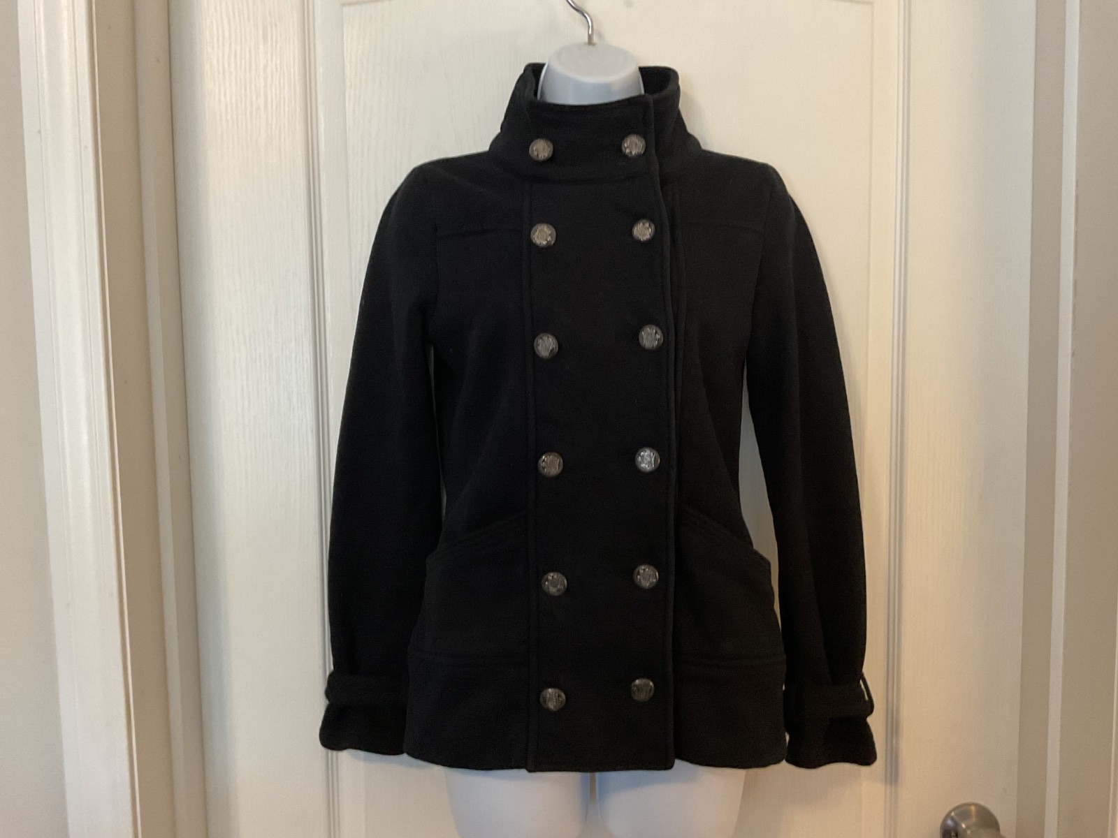 Iris Basic Women’s Black Pea Coat Jacket Size S - image 1