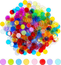 500 Transparent 8 Color Clear Bingo Counting Chip Plastic Markers Each Measures