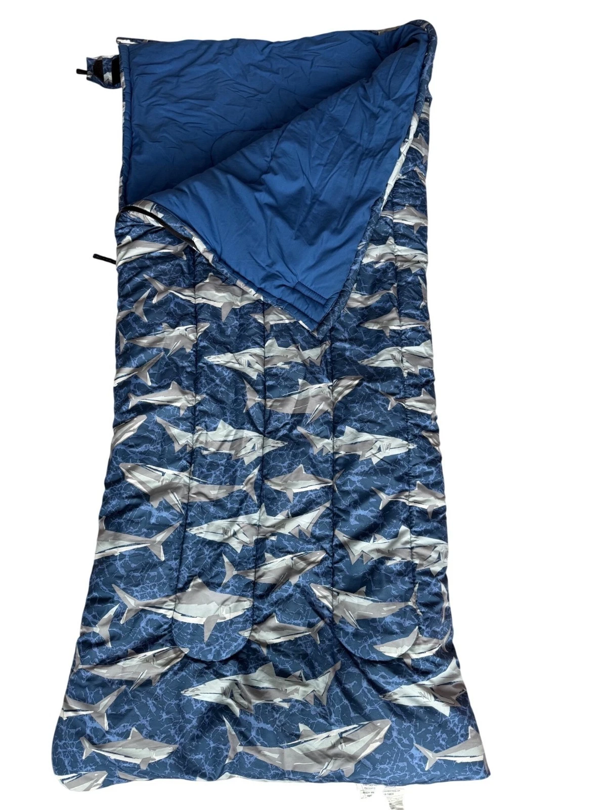 L.L.Bean Puffer Sleeping Bag Boys Blue Shark 40° Camp Bag w/ Storage Bag