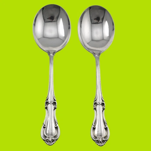 New Listing2 Sterling Silver International Joan of Arc Cream Soup Spoons ~no mono