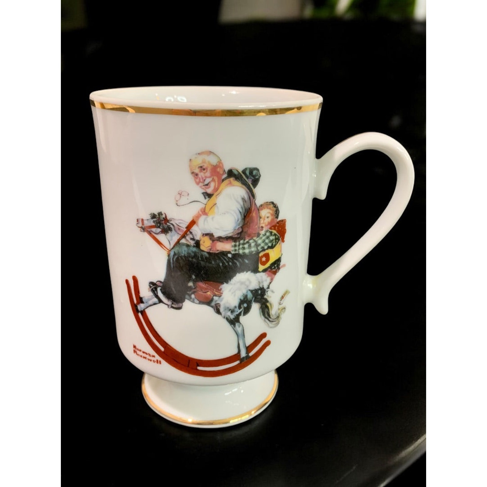 1981 Norman Rockwell Porcelain Pedestal Mug "Gramps at the Reins" The Danbury