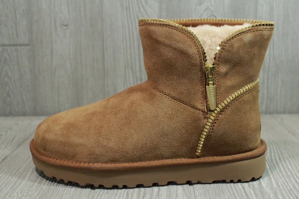 66 UGG Mini Florence Side Zip Womens Boots Chestnut Suede