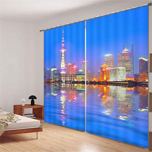 Magic City Shanghai Bloqueo 3D Foto Impresión Cortina Tela Cortinas Ventana - Imagen 3 de 10