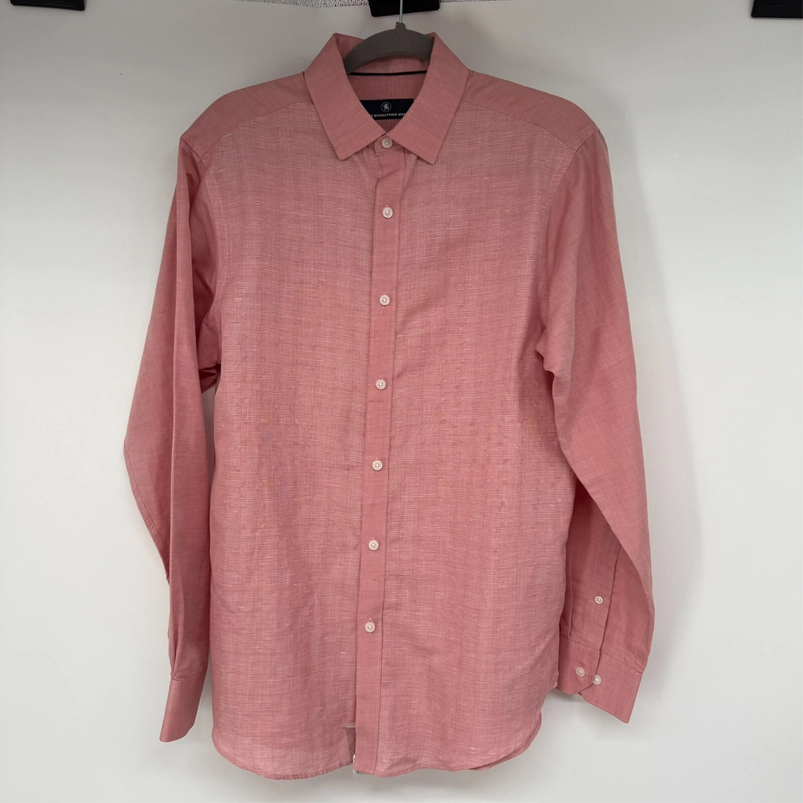 Hart Schaffner Marx Linen Button Up Shirt Mens M Light Red Long Sleeve Coastal