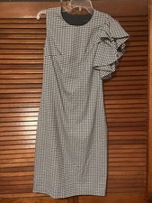 Banana Republic Dress Sz 0 Lined. Brown, Blue Checkered. One sleeveless shoulder