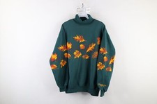 Vtg 90s Streetwear Womens L Nature Leaf All Over Print Turtleneck Sweatshirt USA