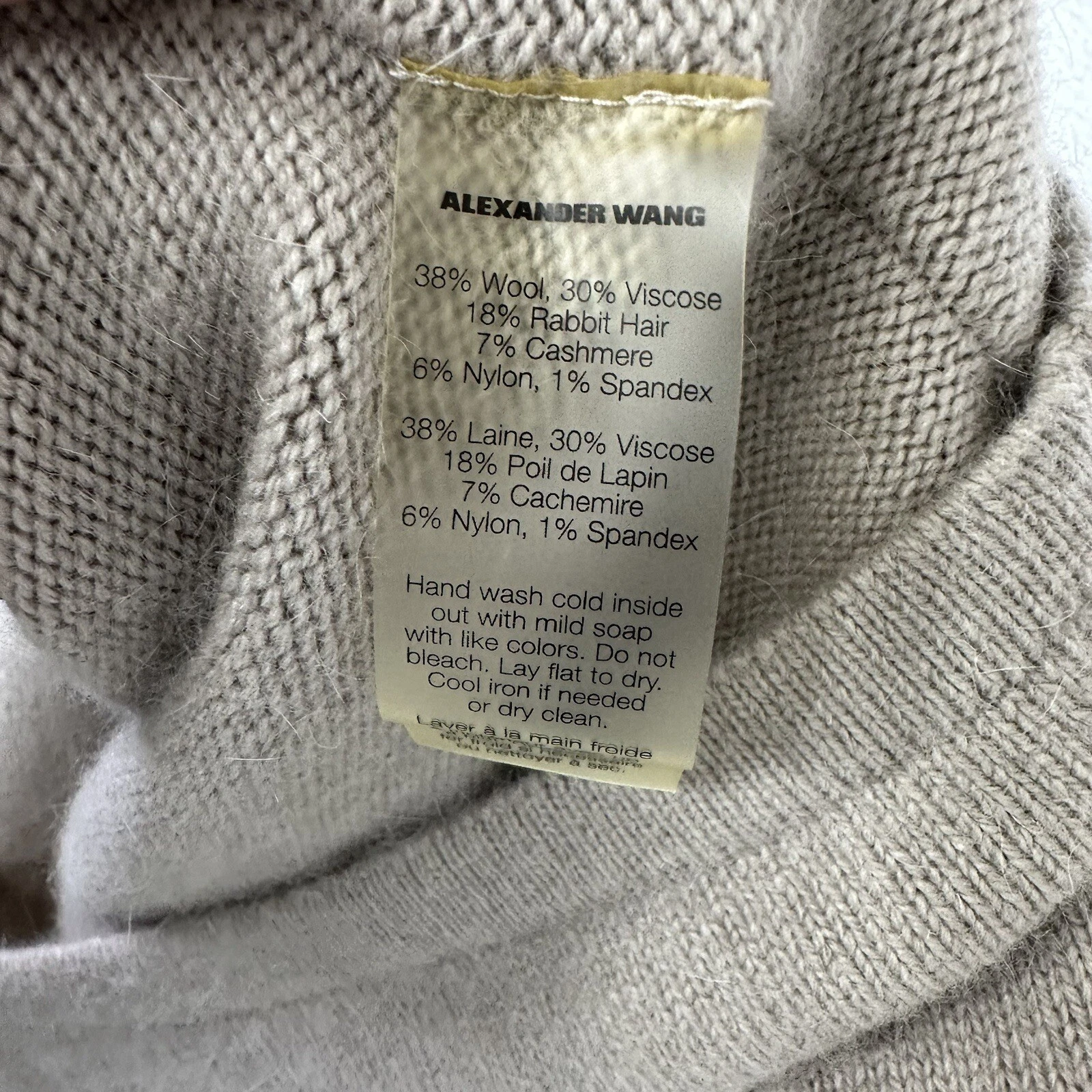 Abito maglione midi T Alexander Wang donna senza spalline lana cashmere taglia small tortora