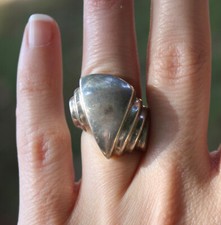 Vintage Sterling Silver Big Modern Absract Art Sea Shell Ring Size 4