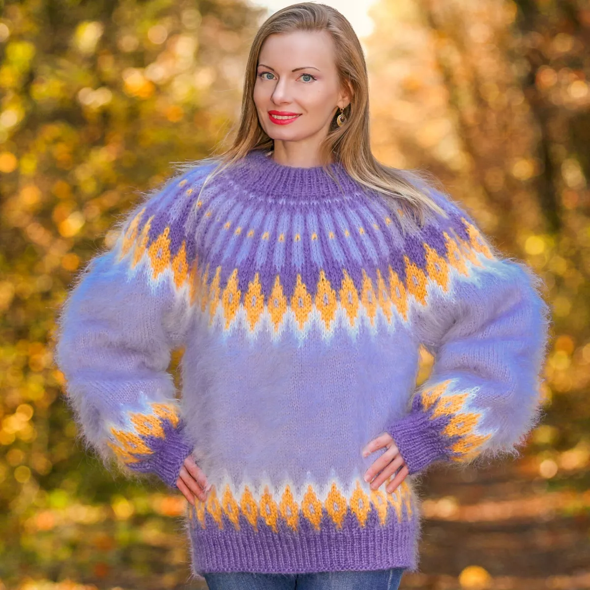 Purple Icelandic sweater soft designer Nordic thick hand knit